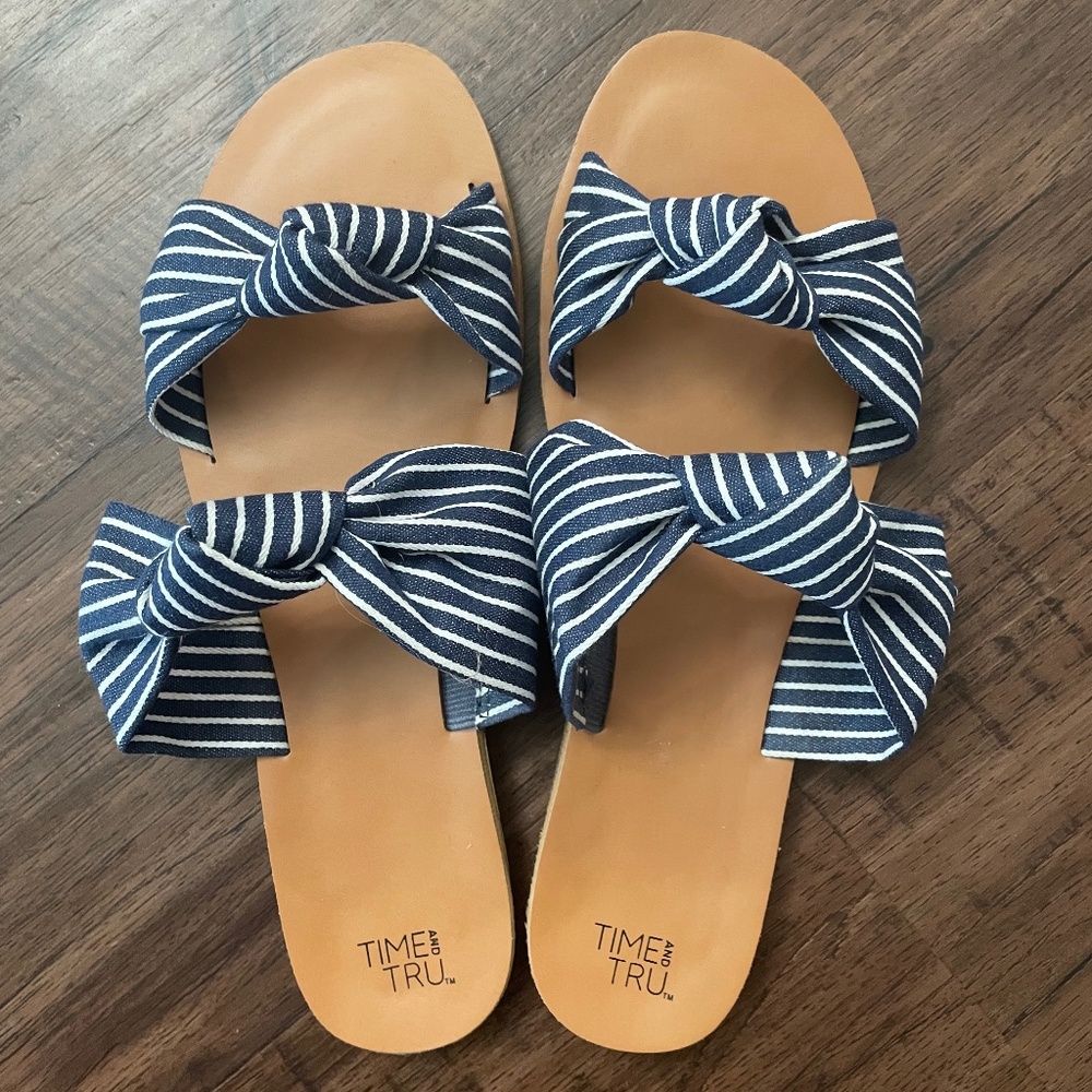 Blue & white  striped bow sandals